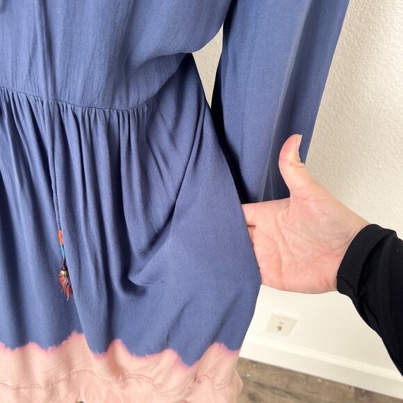 [Anthropologie] Holding Horses Blue Dip Dye Tie Front Peasant Mini Dress Size 14 - Picture 7 of 12